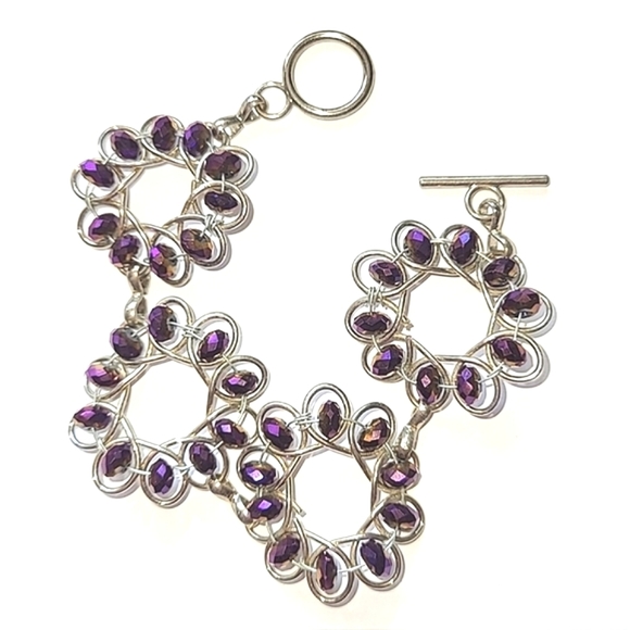 Jewelry - VIOLET PURPLE SPIRAL WIRE BEAD BRACELET - TOGGLE CLASP, 7" LONG